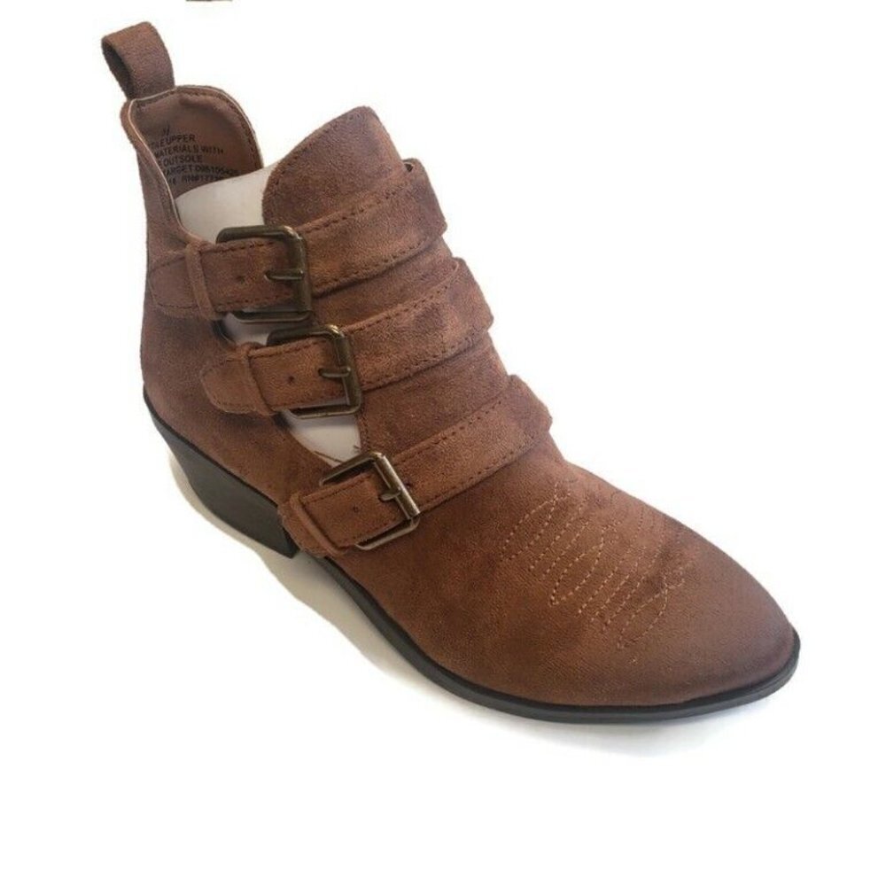 Universal Thread Kelsey Triple Buckle Cut Out Bootie Womens Size 5.5 Cognac
